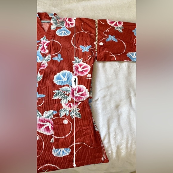 Vintage Brick Red Floral Kimono Jacket M/L 100% Cotton - Picture 6 of 15